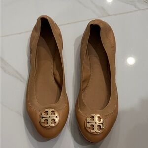 Tory Burch Brown Ballet Flats with Gold Logo